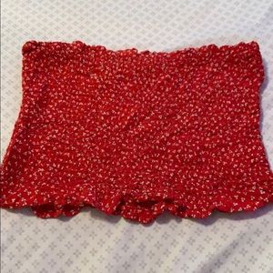 red with black and red flower crop top